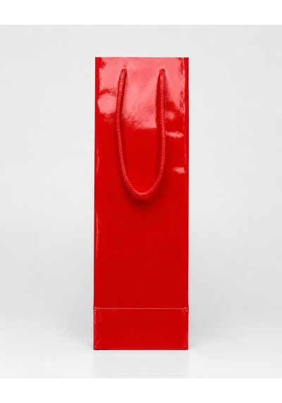 Şişelik İpli Kırmızı Karton Poşet, 1 Adet-12x10x38 Cm, Kalın Yapı
