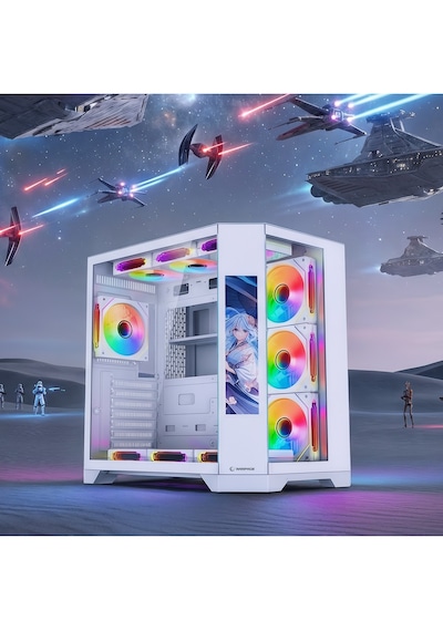 Nova 9.16'' Lcd Ekranlı Hub+kumanda Beyaz 7x12cm Argb Fan+kumanda Gaming Oyuncu Kasası