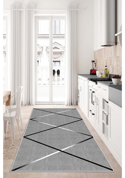 West Home Dijital Baskı Yıkanabilir Kaymaz Taban Gri Salon Halısı Mutfak Halısı Yolluk Wh 531 Grey