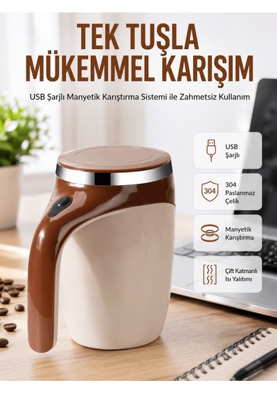 Shnstore Usb Şarjlı Elektrikli Karıştırıcı Kupa Sıcak & Soğuk İçecekler İçin Shntknd0720 Çok Renkli