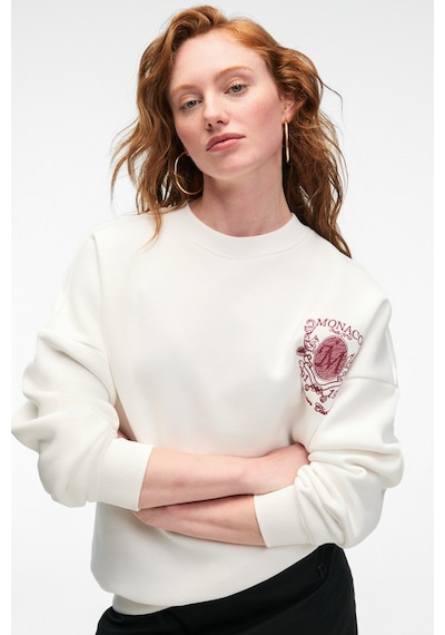 Grımelange AUDRA Kadın Oversize Yuvarlak Yaka Nakış Detaylı Beyaz Sweatshirt
