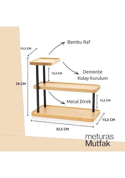 Meturas 3 Katlı Bambu Mutfak Rafı, Metal Ayaklı, Doğal Bambu Ve Siyah Renk, Modern Tasarım, 32.5x28x15.5 Cm, Mutfak Diğer Meturas 3 Katlı Bambu Mutfak Rafı, Metal Ayaklı, Doğal Bambu Ve Siyah Renk, Modern Tasarım, 32.5x28x15.5 Cm, Mutfak Diğer