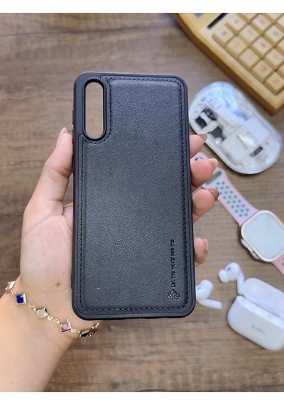 Samsung Galaxy A70 Uyumlu Premium Deri Dokulu Darbelere Karşı Dayanıklı Nazal Silikon Kılıf Siyah