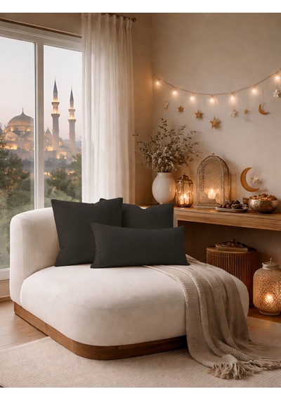 Br Perle Antrasit Keten Dokulu Dekoratif Kırlent Kılıfı Modern Salon Koltuk Yastığı
