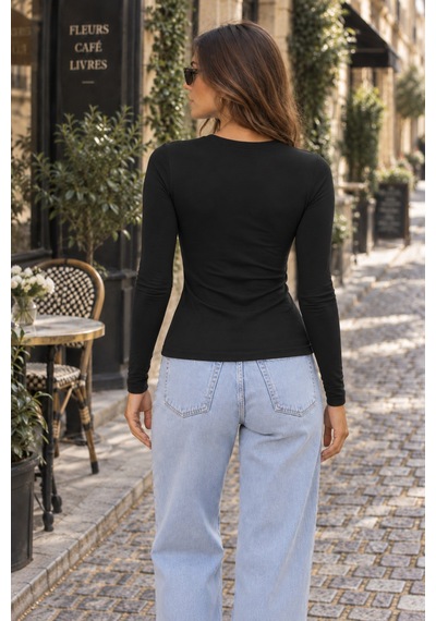 Lılac Kadın %100 Viskon Siyah Bisiklet Yaka Basic Body Siyah Siyah