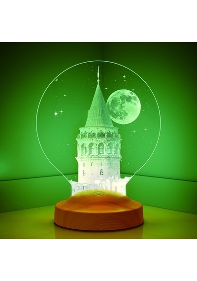 3D 3 Boyutlu Led Lamba Galata Kulesi Özel Hediye Gecelambası