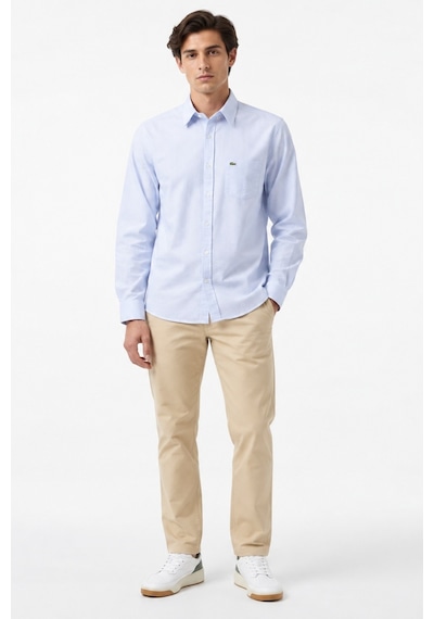 Lacoste Men's Regular Fit Shirt Organik Pamuk Çizgili Erkek Gömlek Açık Mavi Beyaz