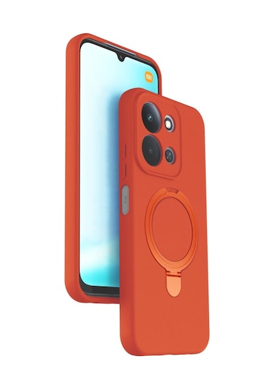 Xiaomi Redmi 15c 4g Kılıf M-safe Şarj Uyumlu Silikon Standlı Regal Kapak Turuncu