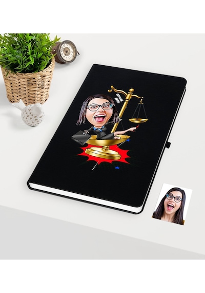 Kişiye Özel Bayan Avukat Karikatürlü Siyah Defter - 4