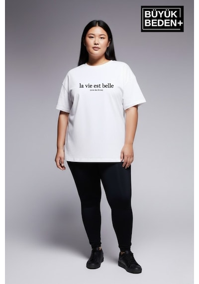 Superlife Kadın Büyük Beden L.v. Est Belle Baskılı 3xl-6xl Bisiklet Yaka Tshırt Spr26btsk510-17 Beyaz