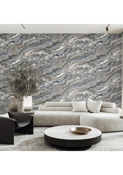 Adawall Roka 16m2 Duvar Kağıdı 23102 Serı Mermer Desen 3boyutlu Silinebilir Gri - Mavi