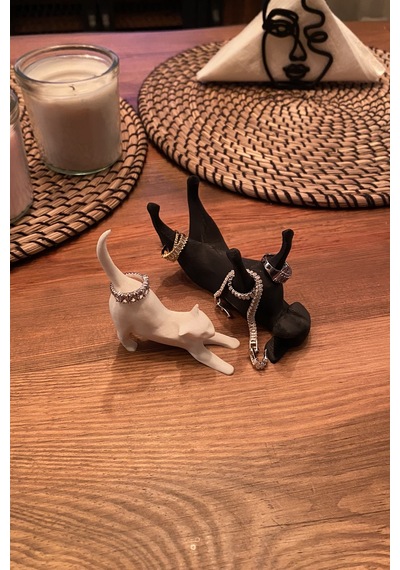 Kazanova Design Kedi Ve Köpek Takı Standı Siyah Kedi Beyaz Köpek Takı Organizeri Dekoratif