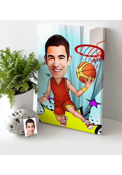 Kişiye Özel Bay Basketbolcu Karikatür Kanvas Tablo (30 X 50 Cm.)