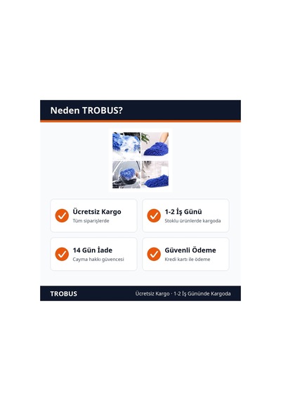Trobus Peluş Oto Yıkama Eldiveni Süngerli Büyük Boy 22x19 Cm Mavi