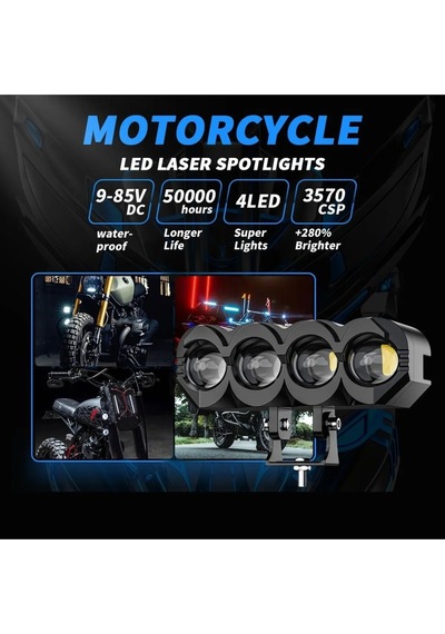 2 Adet Motosiklet 4 Led Lazer Sis Farı Delici Beyaz Sarı Çift Renk Metal Baykuş Led Işık