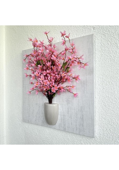 Kabartma Dokulu, Pembe Sakura Çiçekli 3d Tablo