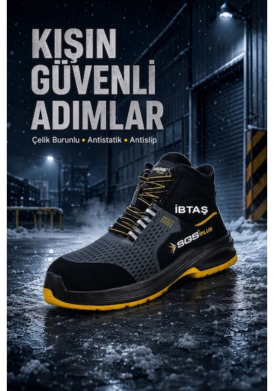 Sgs3146 - No:46 Flexo S1 Çelik Burunlu Kışlık Spor Çalışma Botu - Ergonomik - Antistatik - Su Geçirmez - Nefes Alır Siyah