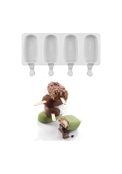 Magnum Dondurma Kalıbı-4'lü Büyük Boy Pratik Magnum Silikon Dondurma Kalıbı Silikon Beyaz Diğer