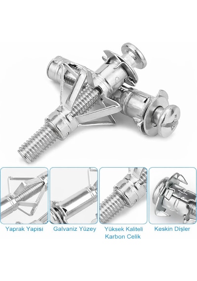 4x46 Metal Paraşüt Dübeli Alçıpan, Çelik, Tuğla & Bims Duvar Uyumlu Boşluk Dübel 5 Adet