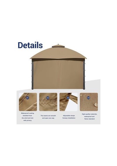 Gazebo Yan Duvar Değiştirme, 10x10 Dış Mekan Gazebos İçin Uygun, 7,3ft Yükseklik, Sadece 1 Panel Yan Duvar, Kahver
