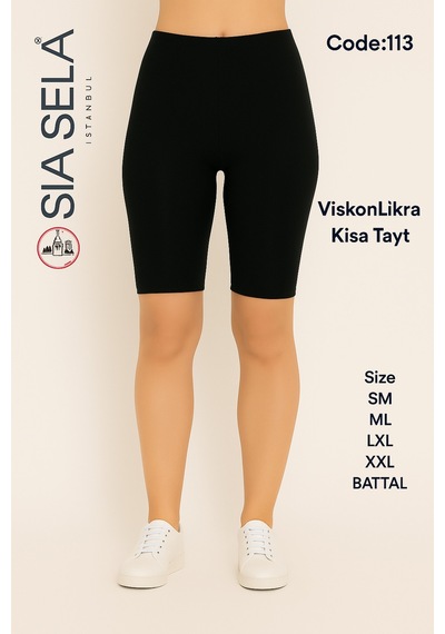 Belpa Sıla Sella Kadın Slim Fit Basic Kısa Tayt Siyah