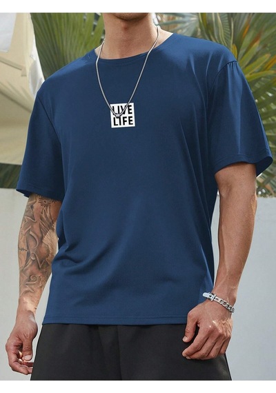 Flood Of Style Unisex Siyah Oversize Bisiklet Yaka %100 Pamuk Live Life Baskılı Lacivert