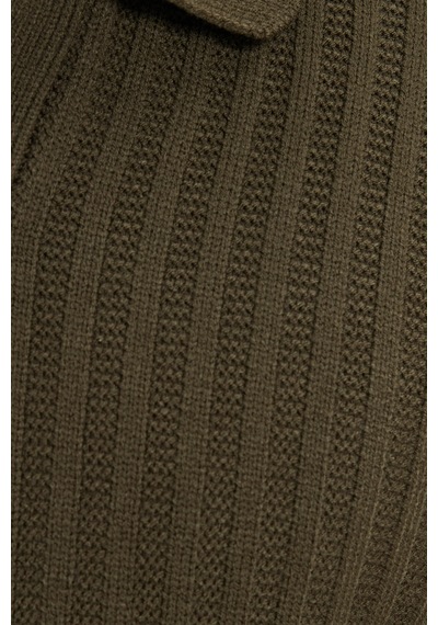 Tudors Erkek Standart Fit Normal Kesim Polo Yaka Haki Kazak-46286