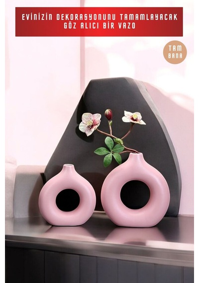 Beyaz Dekoratif Vazo Seti Obje Ev Dekorasyon Masa Üstü Dekor Vazo Seti Model 23 Pembe Pembe