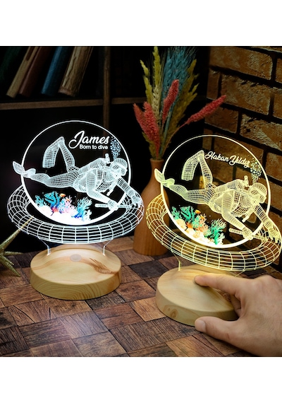 Dalgıç Hediyesi, Balık Adam Hediyesi 3d Led Lamba, Kişiye Özel 3d Led Lamba Scuba Diving Dalgıç Tasarımlı Lamba
