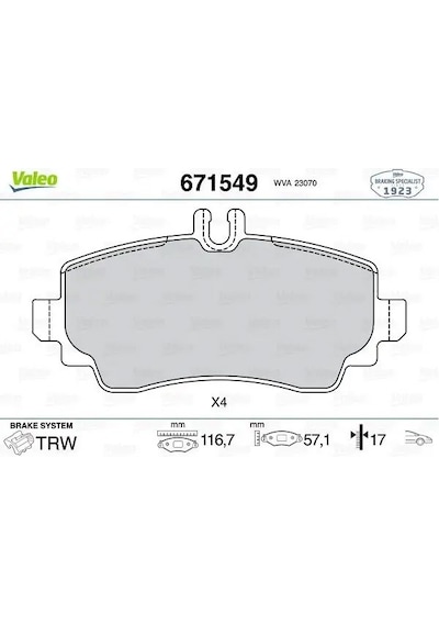 Mercedes Vaneo On Fren Balatasi 1.7 Cdi 2003-2006 Valeo 671549