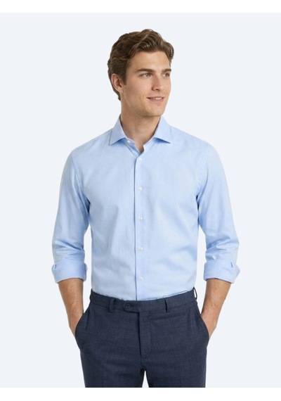 Kip Açık Mavi Düz Regular Fit Uzun Dokuma Casual %100 Pamuk Gömlek