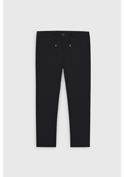 AC&Co / Altınyıldız Classics Erkek Sıyah Slim Fit Dar Kesim Beli Bağlamalı Yan Cep Gofre Desenli Pantolon Siyah