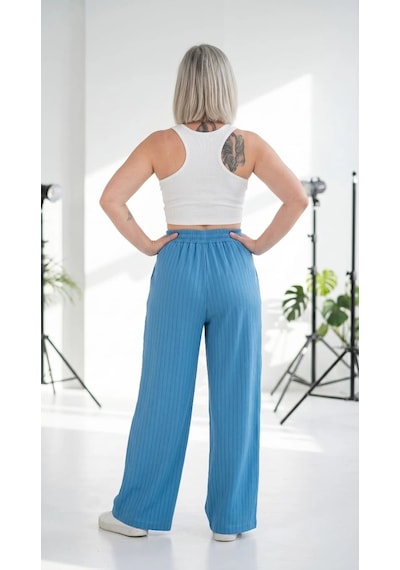 Byemelika %100 Viskon, Çizgili Desen, Bolpaça, Lastik Bel Detaylı Gömlek & Pantolon Takım Yeşil Mavi Byemelika %100 Viskon, Çizgili Desen, Bolpaça, Lastik Bel Detaylı Gömlek & Pantolon Takım Yeşil Mavi