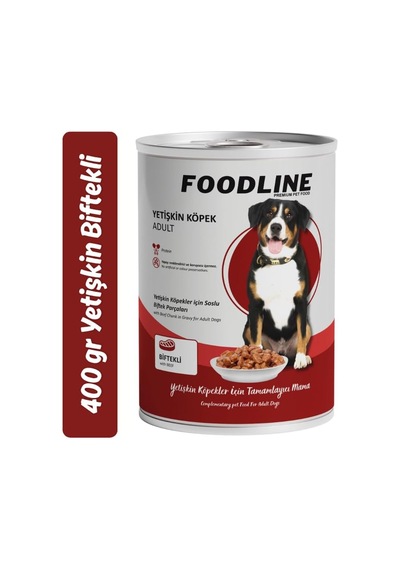 Foodline Yetişkin Köpek Konservesi 400 Gr, Gravy Sos İçerisinde Parça Etli 24, Dana Eti