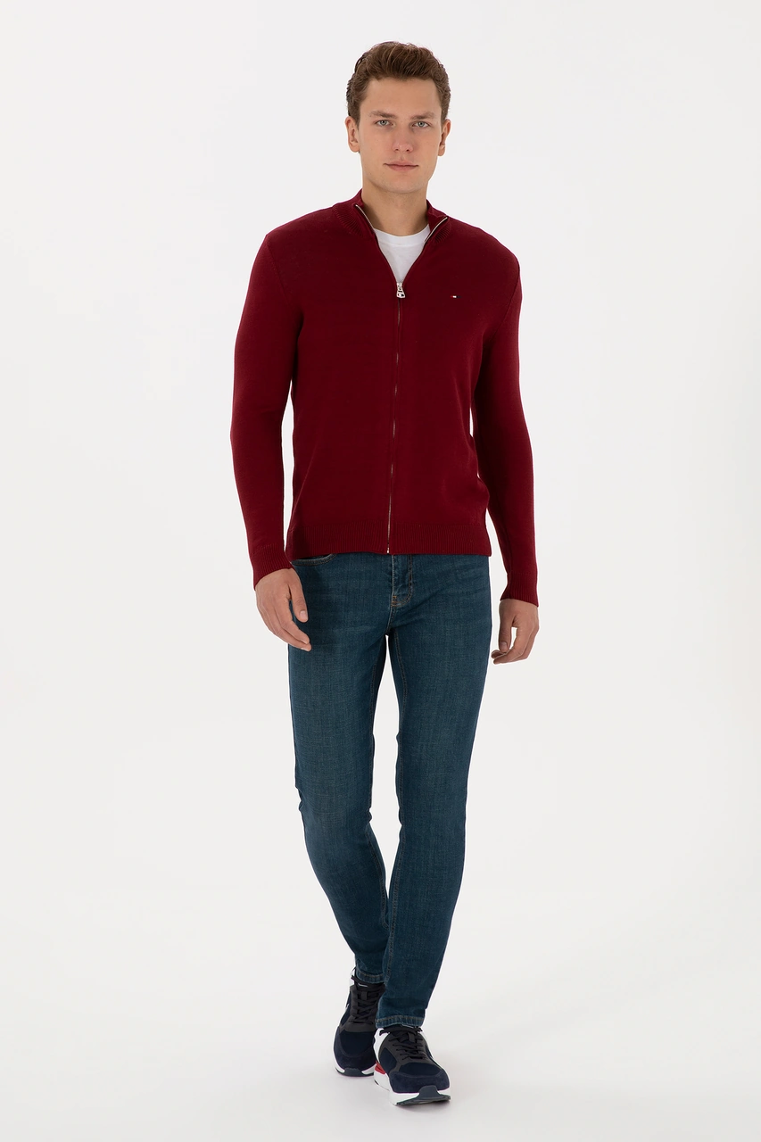 U.S. Polo Assn. Erkek Bordo Basic Triko Hırka 50313688-VR014