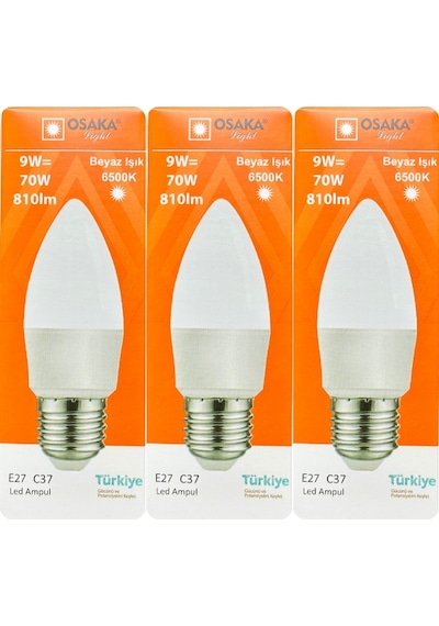 3 Adet Osaka 9w 70w Beyaz Işık E27 Duylu Kalın Duy Led Ampul