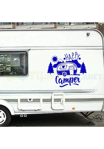 Mutlu Kampçılar Güneş Dağ Kamp Araba Karavan Çekme Oto Sticker Etiket Yapıştırma