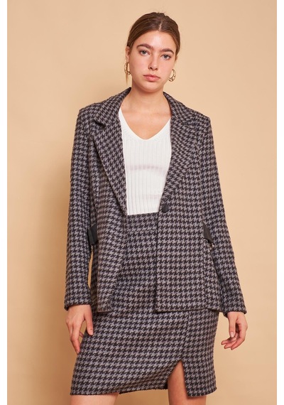 Pamuklu Kalın Tüvit Kumaş Desenli Aksesuar Detaylı Blazer Ceket Metal Aksesuar Çıkabilir -antrasit Kazayağı Antrasit Kzyğ.