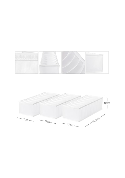 Ocean Home Textile 3'lü 8 Bölmeli Beyaz Renk File Çekmece İçi Düzenleyici Set