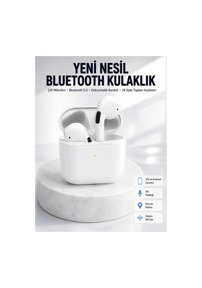 Yeni Nesil Bluetooth Kulaklık Beyaz Çağrı Cevaplayabilen Kablosuz Renk