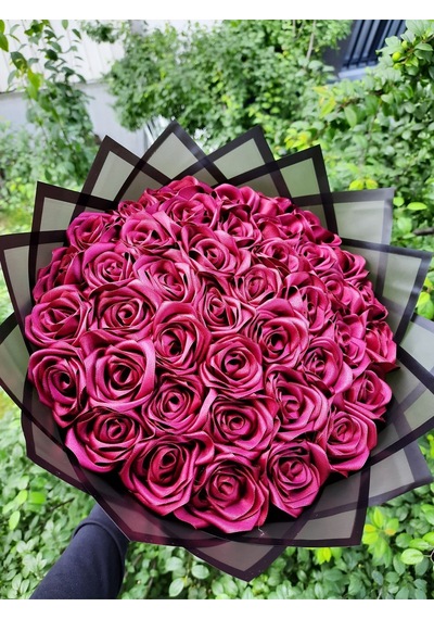41 Li Led Işıklı Solmayan Gül Buketi Bordo Bordo