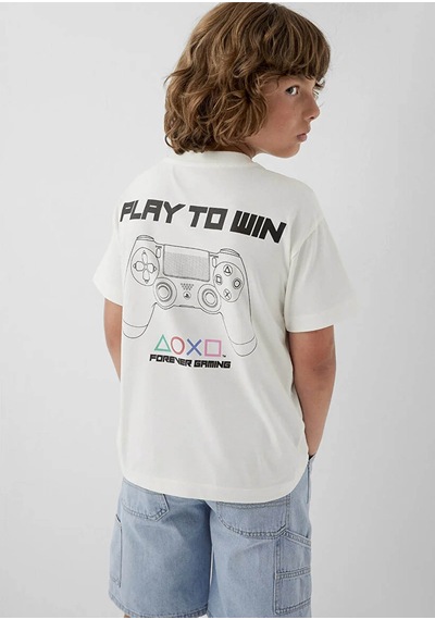 Mavi Playstation Baskılı Ekru Erkek Çocuk T-shirt M6610498-70057