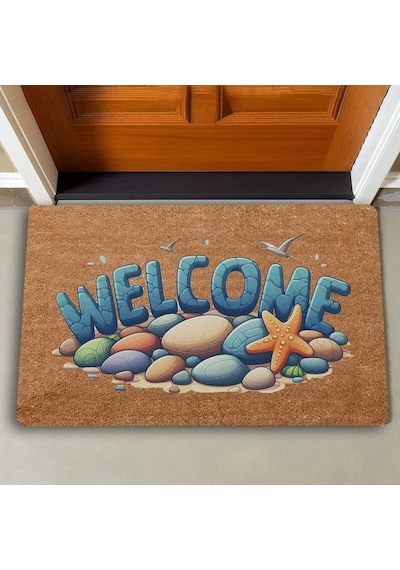 Valerine Life Deniz Taşları Ve Deniz Yıldızı Welcome Kapı Önü Paspası 45x70cm