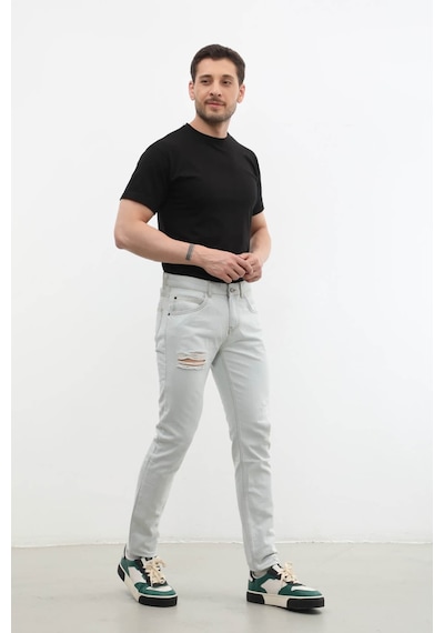 Blue White Erkek Yırtık Detaylı Slim Fit Jean Pantolon Beyaz 32