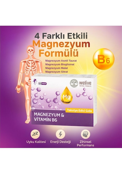 Magnezyum & Vitamin B6 Takviye Edici Gıda 60 Tablet - Enerji Desteği, Kas Ve Sinir Sağlığı