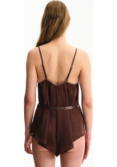 Penti Kahverengi Saten Chiffon Teddy Tulum