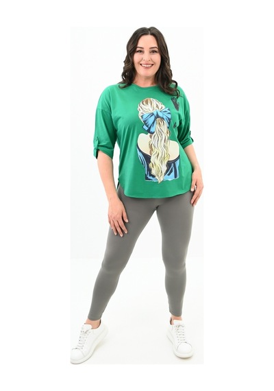 Kadın Büyük Beden Kalp Baskılı Oversize T-shirt 1773-3-24 001