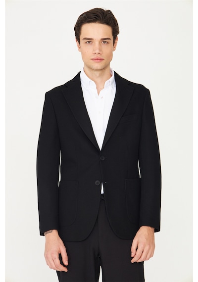 Siyah Kadife Fitilli Modern Kesim Düğmeli Blazer Ceket Siyah
