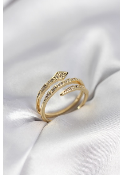 Clariss Yılan Model Gold Renk Zirkon Taşlı Kadın Yüzük Çok Renkli
