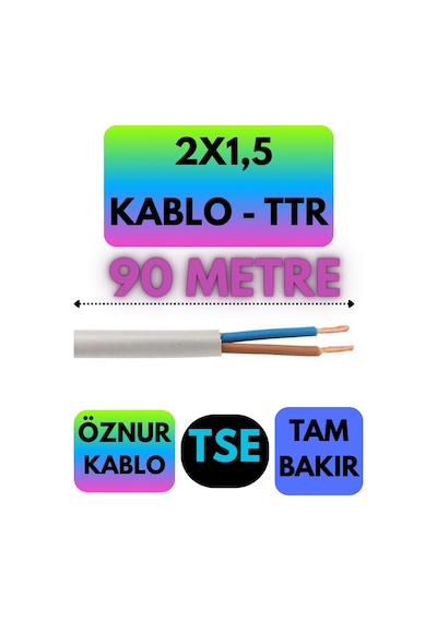 Öznur 2x1,5 Ttr Kablo Beyaz Metre Seçenekli - 90 Metre